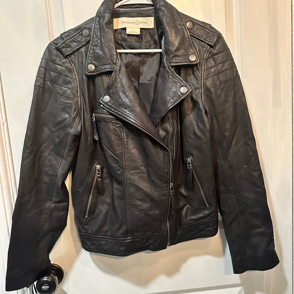 Treasure and Bond real Leather Biker Jacket in Black Size Large